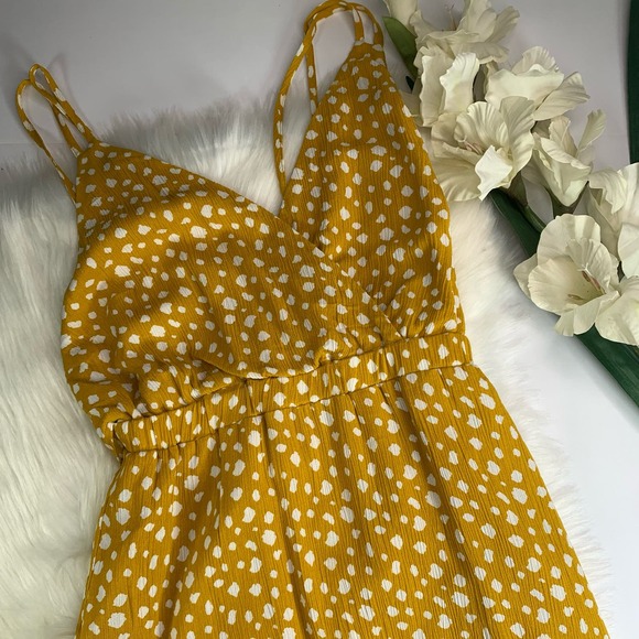Forever 21 NWT Woven Cutout Long Dress in spotted Mustard Spring Summer - Picture 12 of 15
